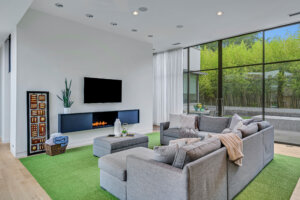 HDR edit, fire in fireplace real estate photo